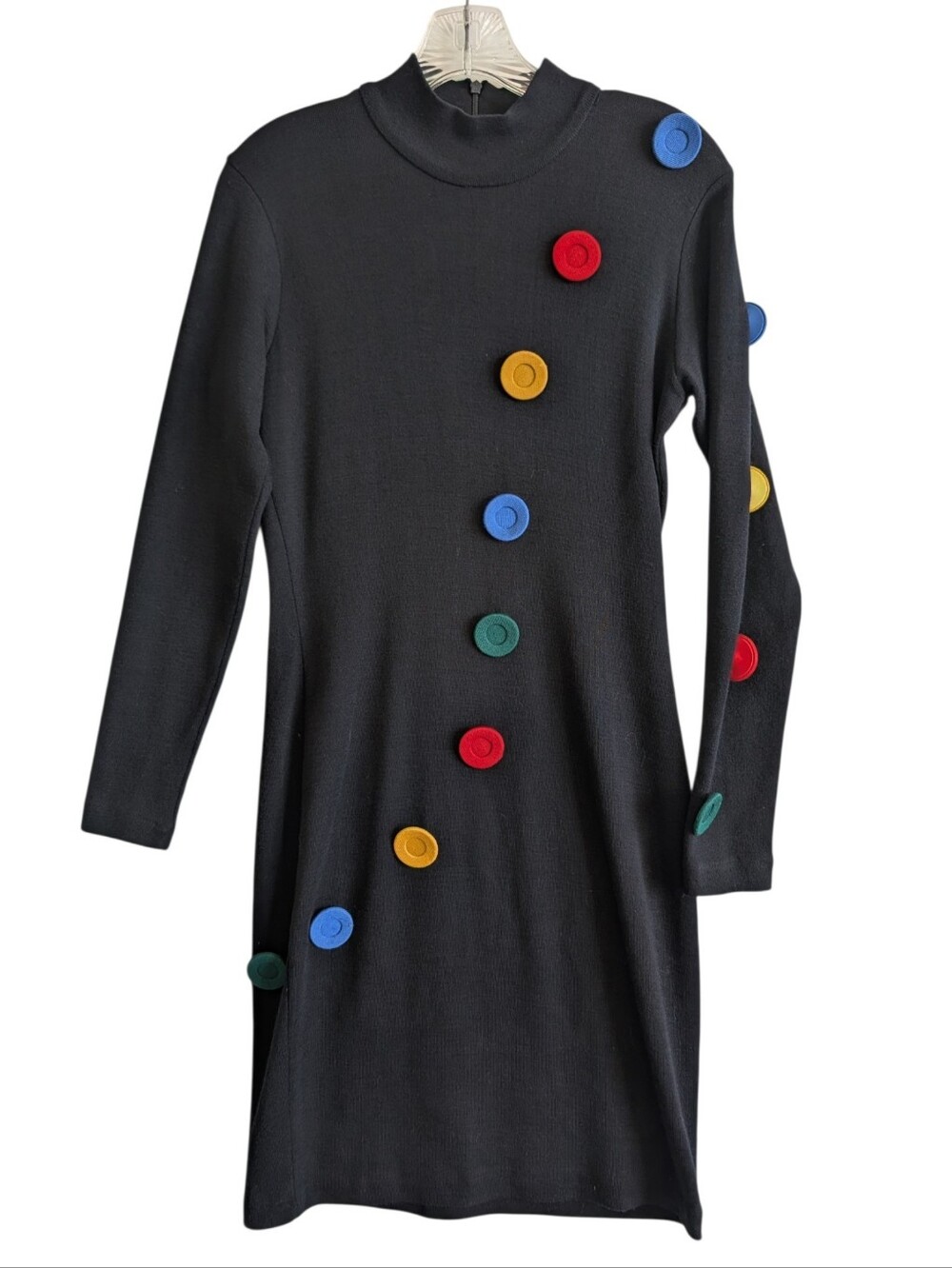 Anthony Michael Wool Blend Sweater Dress Small Black Body Con 80s Pop Art - Picture 2 of 9